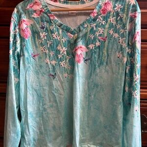 Zara Floral Teal Long Sleeve Top